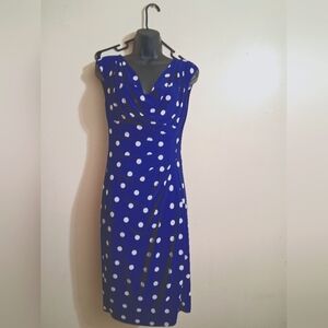 Lauren Ralph Lauren Women's Size4 Blue Polka Dot Crawl Neck Sleeveless Dress.